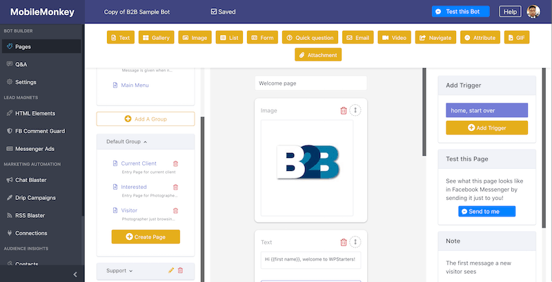 MobileMonkey's Conversational Chat Flow is kinda cluttered