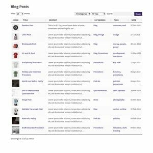A screen shot of the blog posts page.