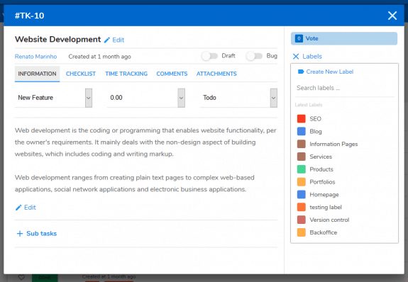 A screen shot of the website development screen.