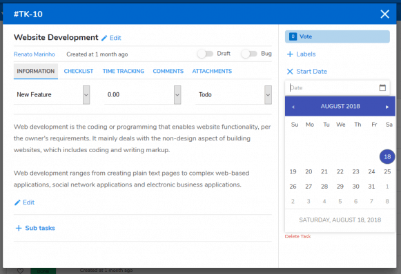 A screen shot of the website development page.