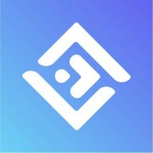 A white icon with a blue background.