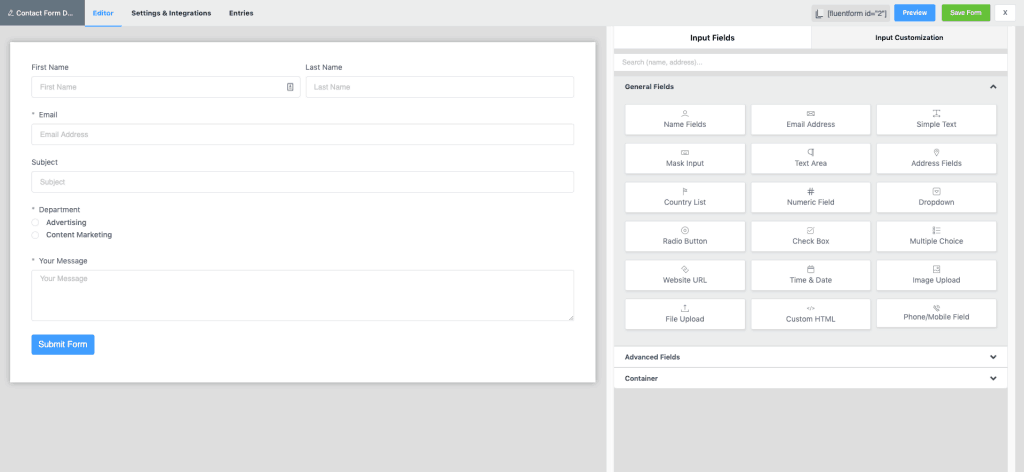 Fluent Forms Interface