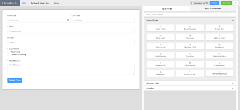 Fluent Forms Interface