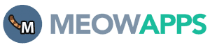 Meow apps logo on a green background.