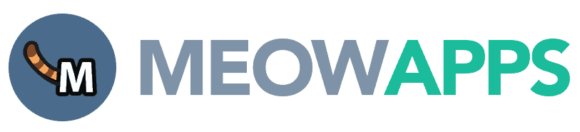 Meow apps logo on a green background.