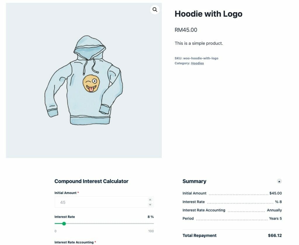 cost calculator builder plugin review - testing with WooCommerce